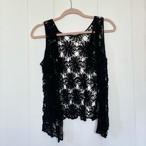 Boho floral lacy black vest